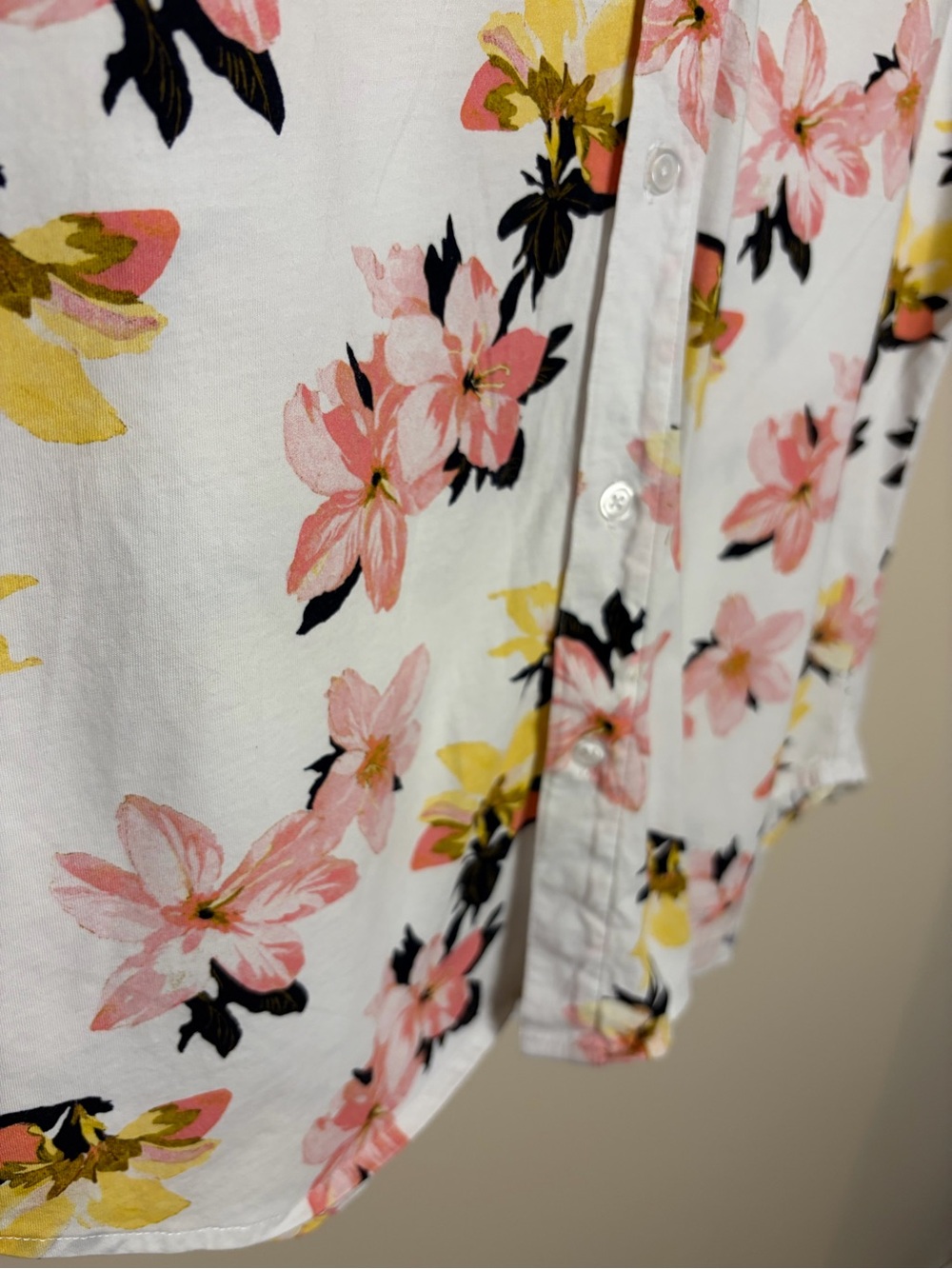 Bonobos White Short-Sleeve Button-Down with Pink & Yellow Floral Print #1076 - Picture 6 of 7